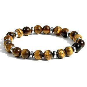 Men's 8mm Brown Tiger's Eye Beaded Natural Reiki Healing Stone Bracelet NEW